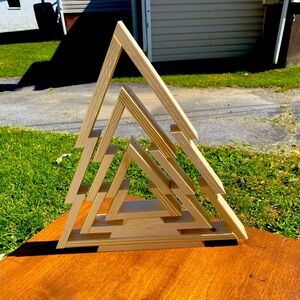 Handmade wooden Christmas trees.